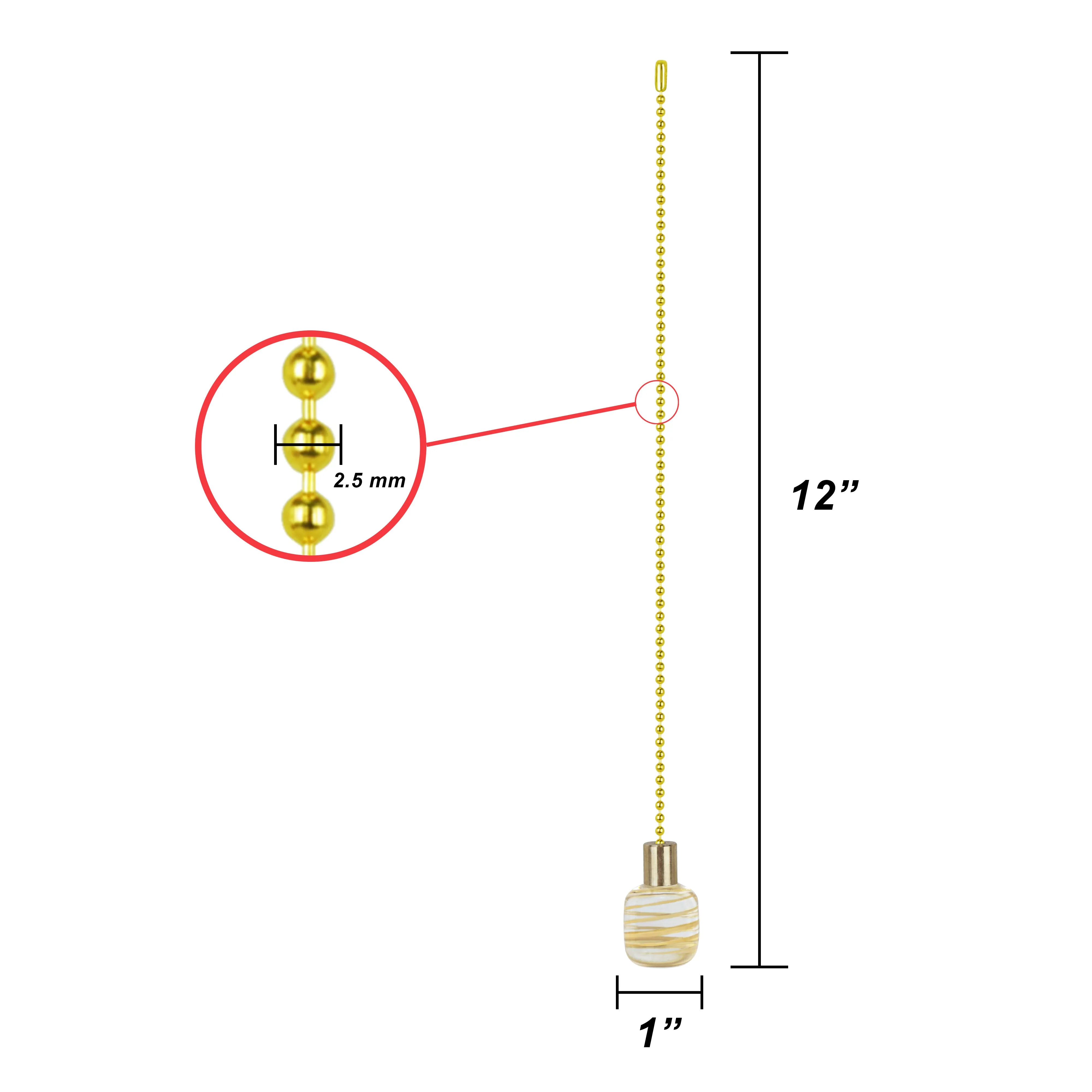 # 20507-22, 12" Clear with Yellow Line Glass Knob with Pull Chain in Copper, 2 Pack