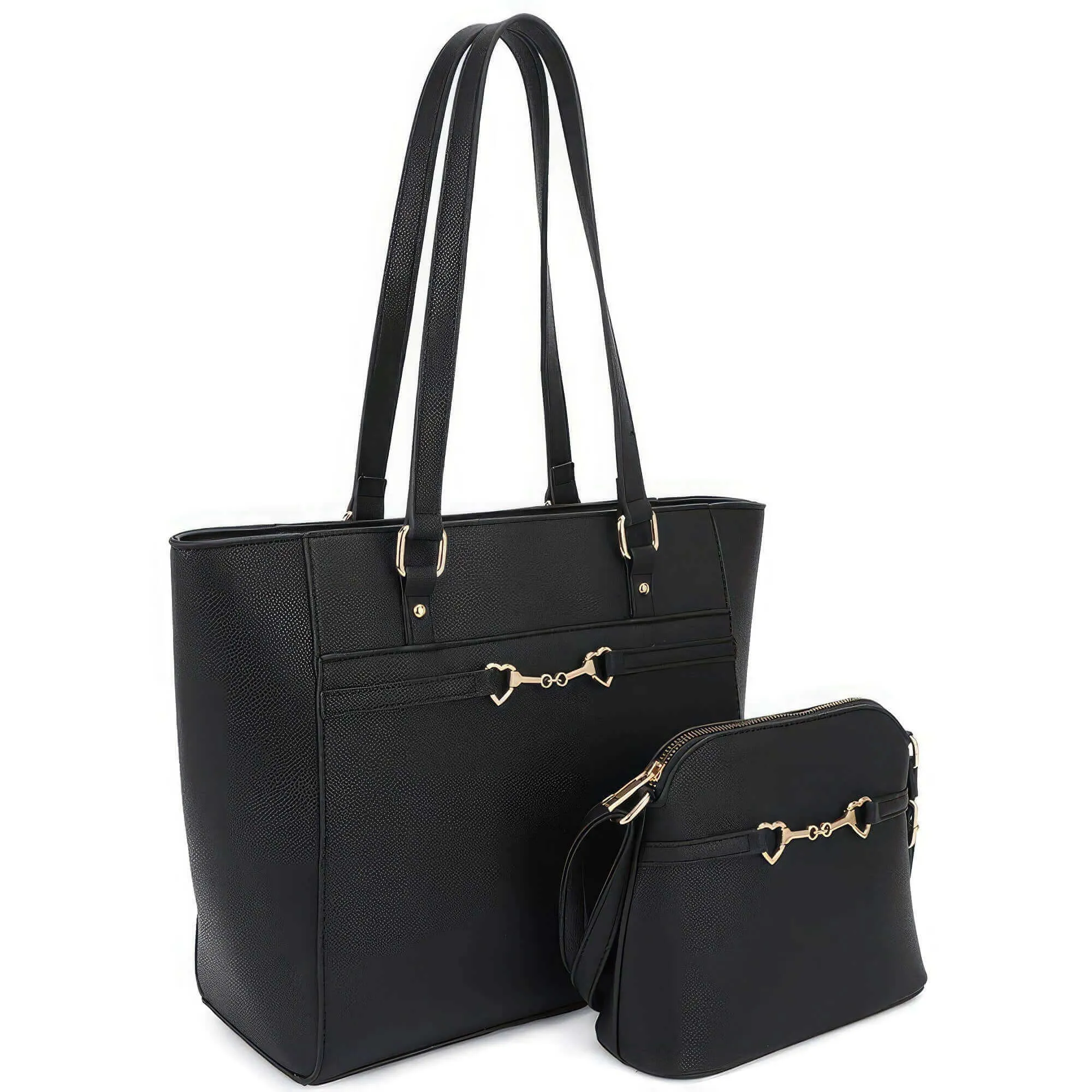 2 in 1 Smooth Matching Shoulder Tote Bag With Crossbody Set