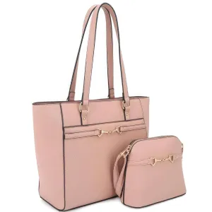 2 in 1 Smooth Matching Shoulder Tote Bag With Crossbody Set