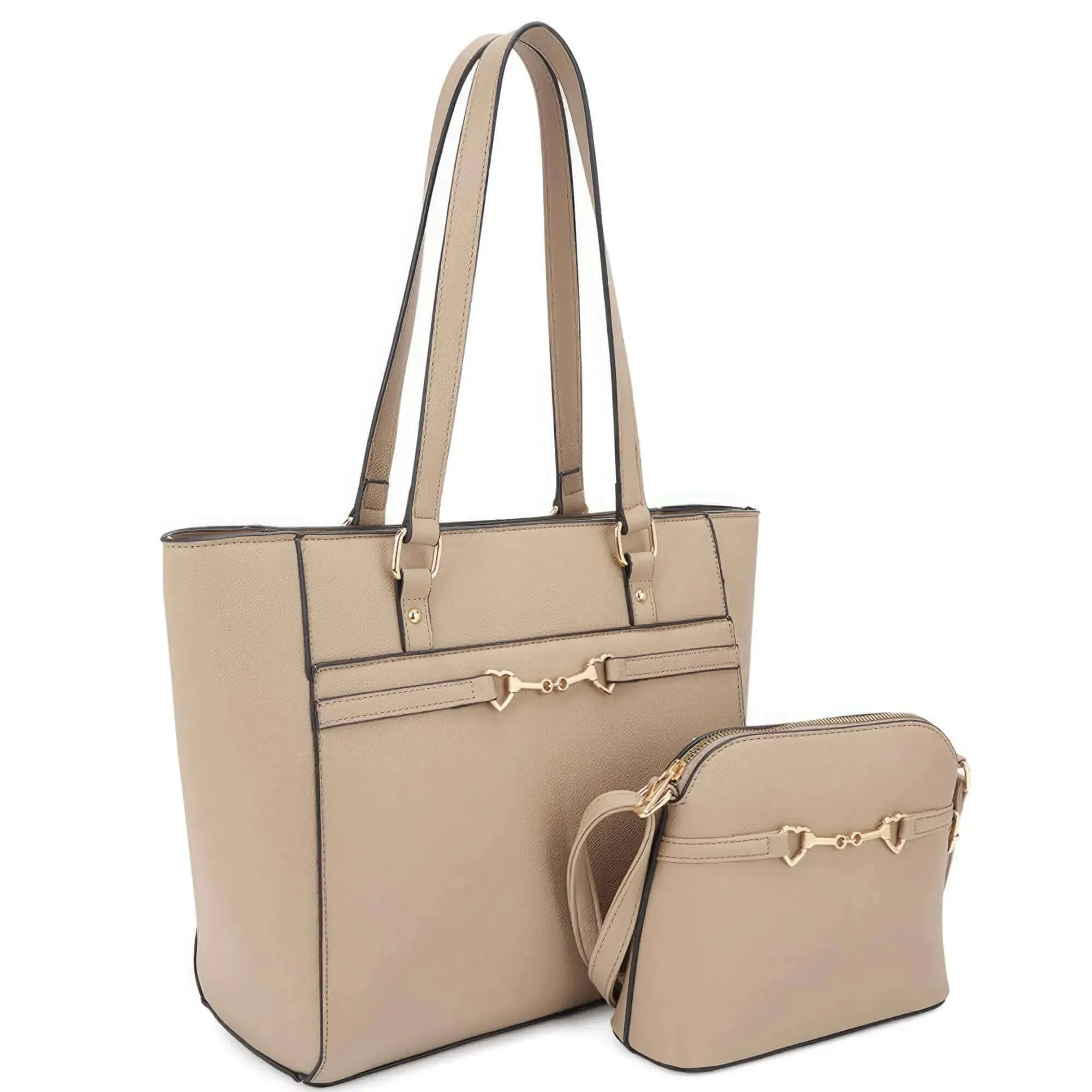 2 in 1 Smooth Matching Shoulder Tote Bag With Crossbody Set