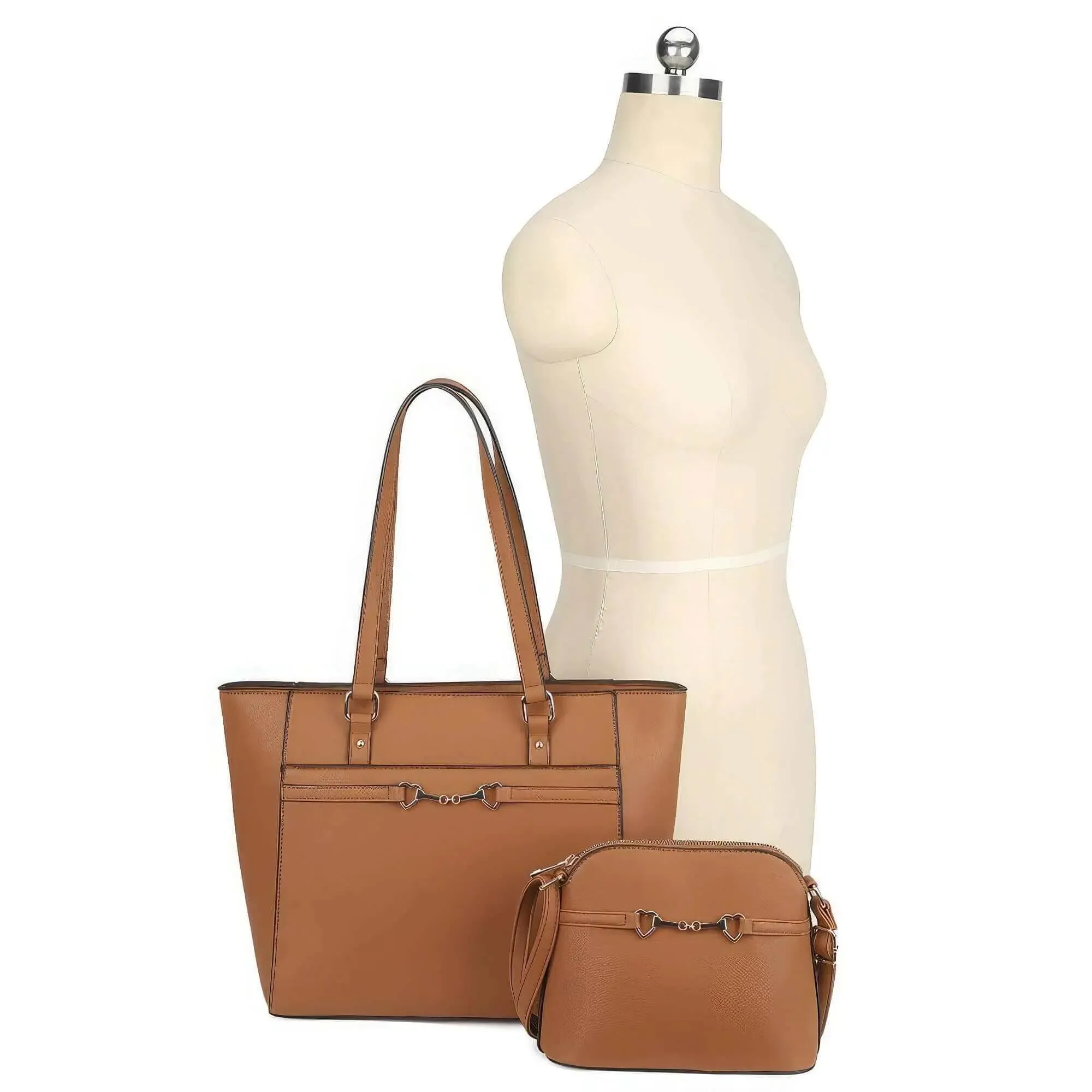 2 in 1 Smooth Matching Shoulder Tote Bag With Crossbody Set