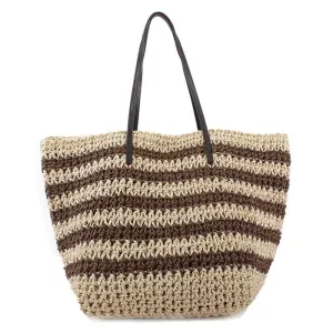 2469 Striped Straw Shoulder Tote/Beach Bag