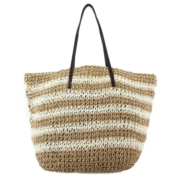 2469 Striped Straw Shoulder Tote/Beach Bag