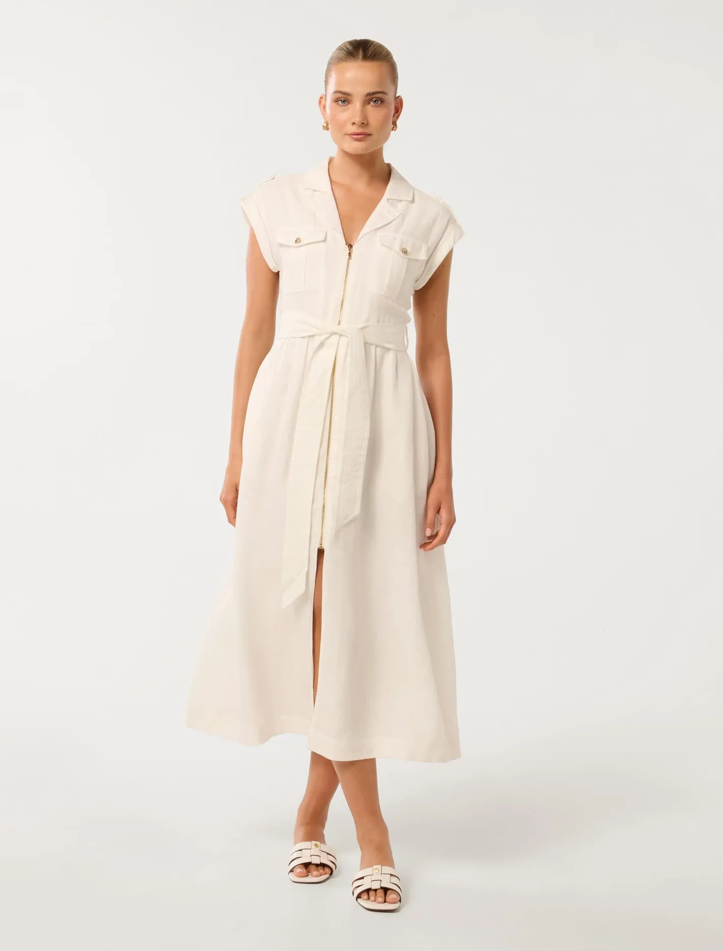 Alison Zip Utility Linen Midi Dress