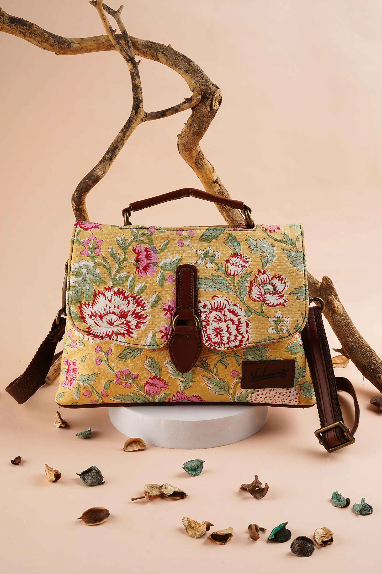 Amalfi Meadows Hand Block Printed Yellow Chique Bag