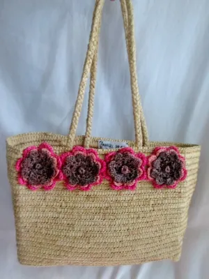 ANNABEL INGALL AUSTRALIA Woven RAFFIA Basket Satchel Shoulder Bag Floral TOTE NATURAL BEIGE