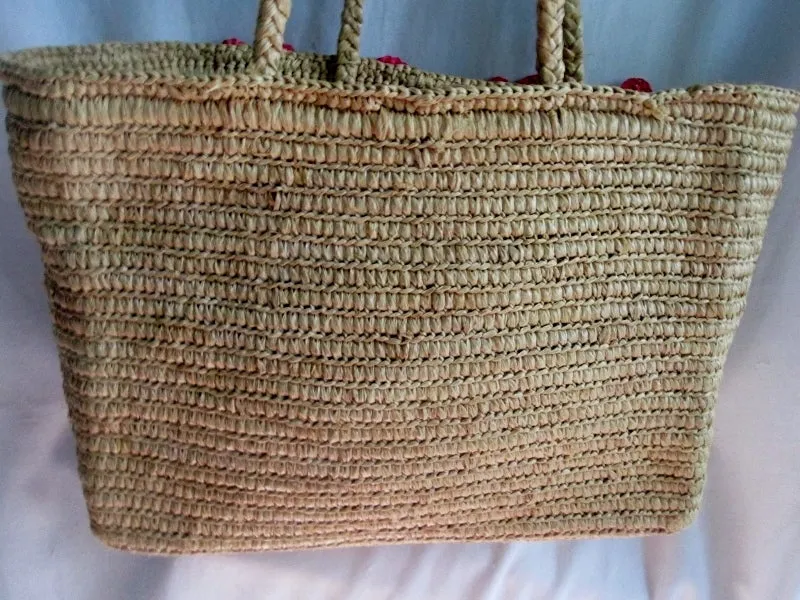 ANNABEL INGALL AUSTRALIA Woven RAFFIA Basket Satchel Shoulder Bag Floral TOTE NATURAL BEIGE