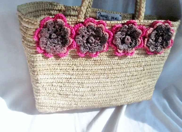 ANNABEL INGALL AUSTRALIA Woven RAFFIA Basket Satchel Shoulder Bag Floral TOTE NATURAL BEIGE