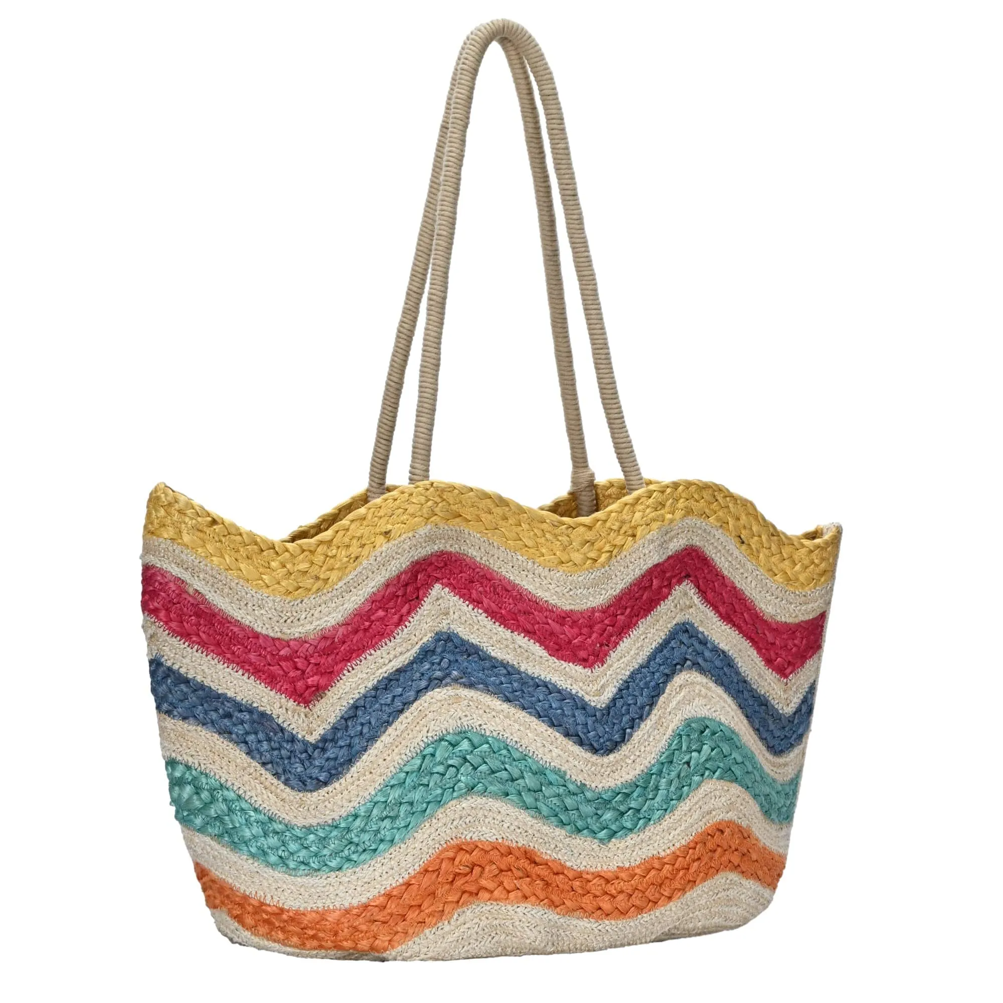 BGAIN230 Wavy Rainbow Straw Tote Bag