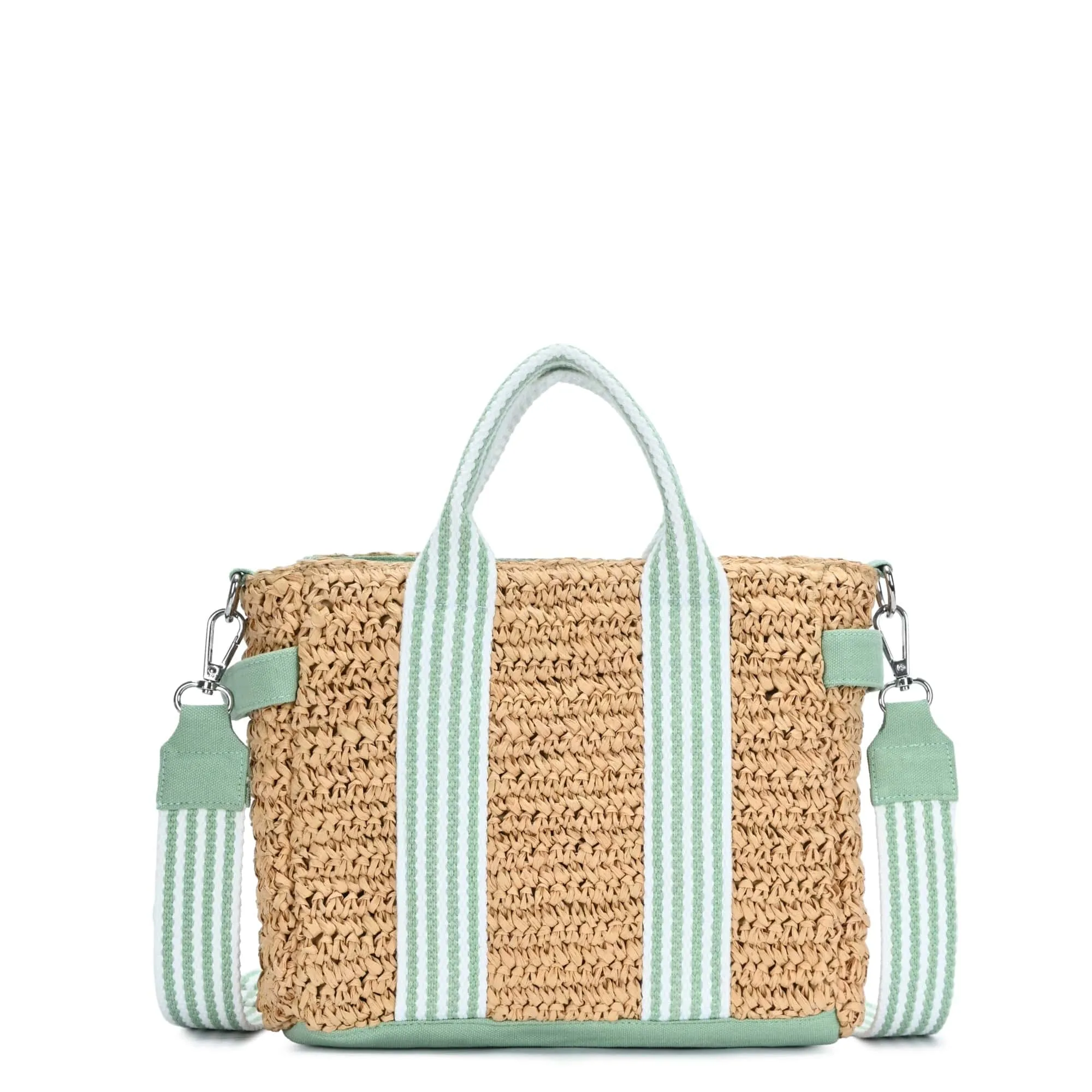 BGAIN247 Two Tone Striped Straw Tote/Crossbody With Guitar Strap