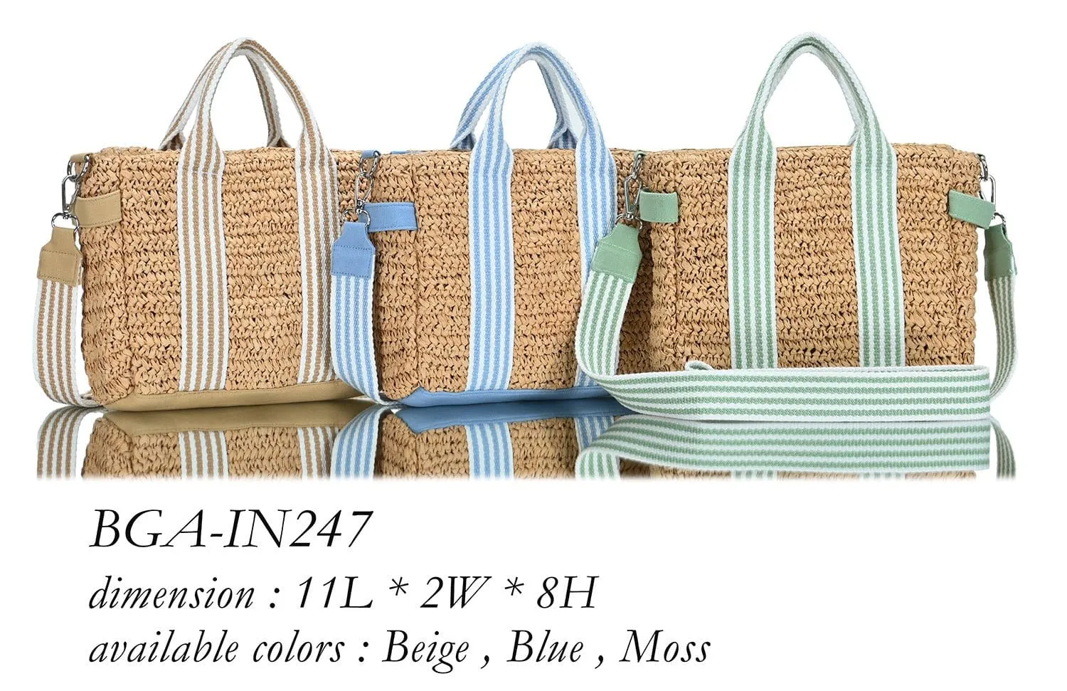 BGAIN247 Two Tone Striped Straw Tote/Crossbody With Guitar Strap