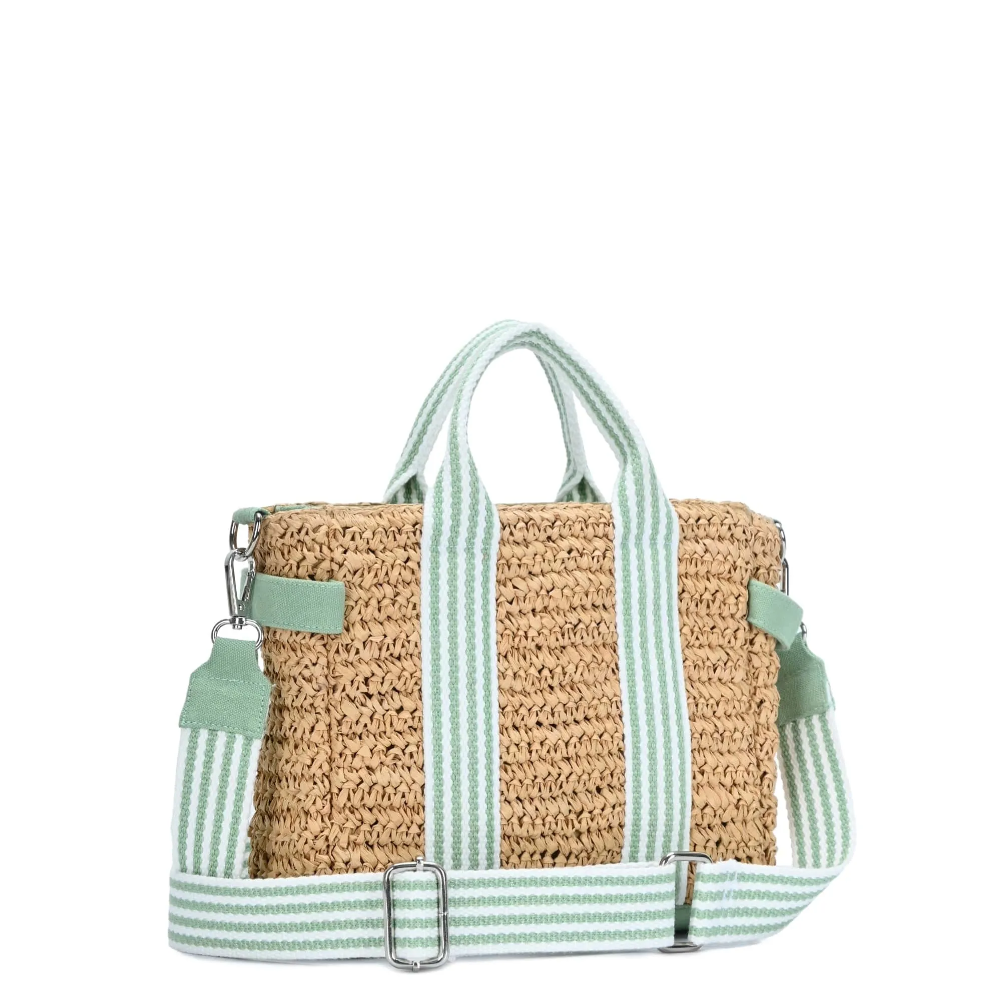 BGAIN247 Two Tone Striped Straw Tote/Crossbody With Guitar Strap