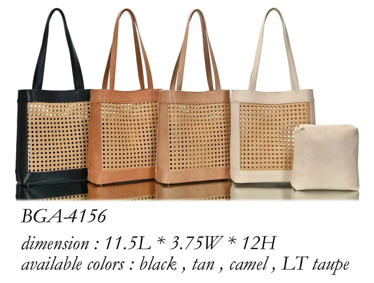 BGT4156 Rattan Leather trim Tote