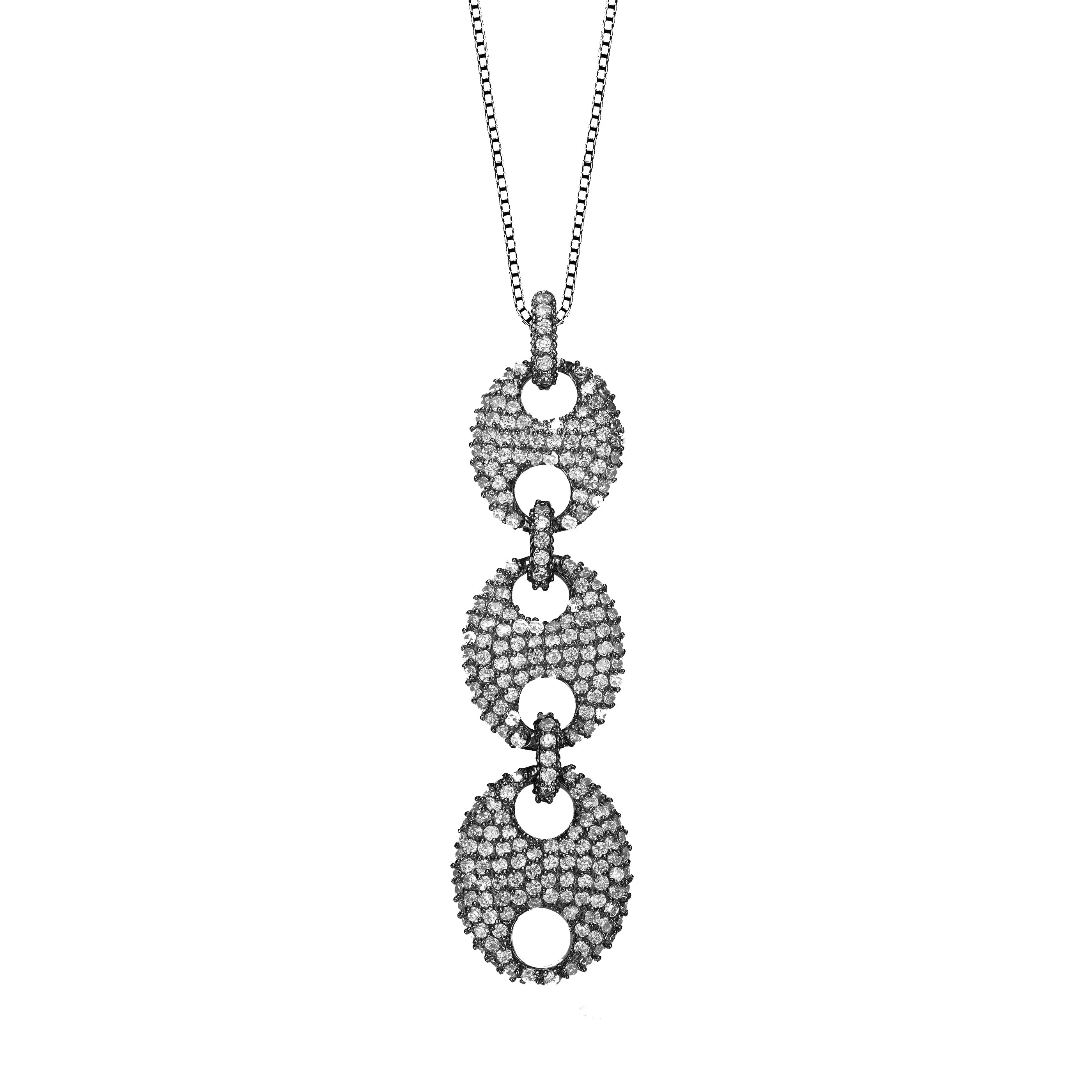 Black Sterling Silver Cubic Zirconia Pendant Necklace