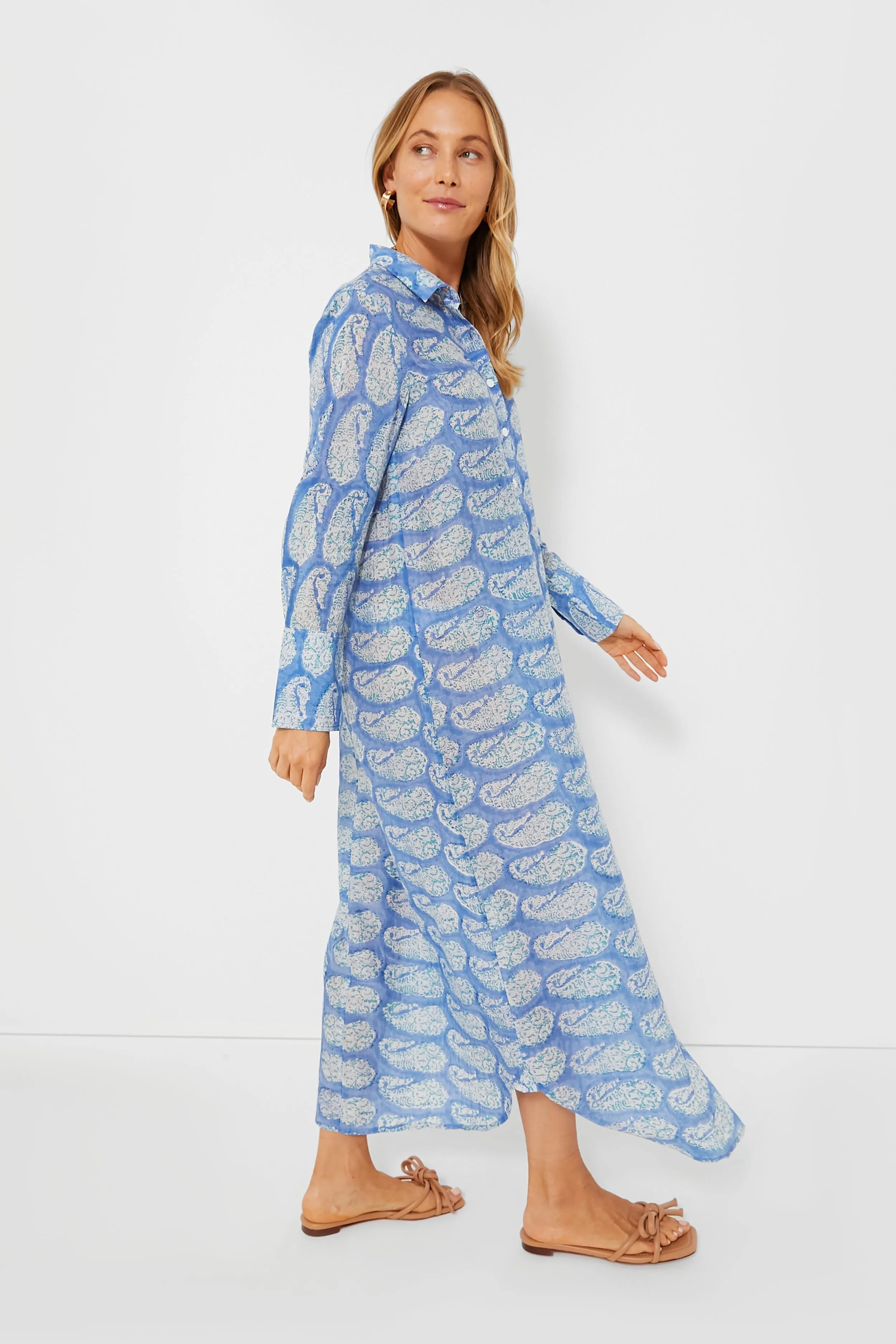 Blue Turq Paisley Oversized Maxi Shirt Dress