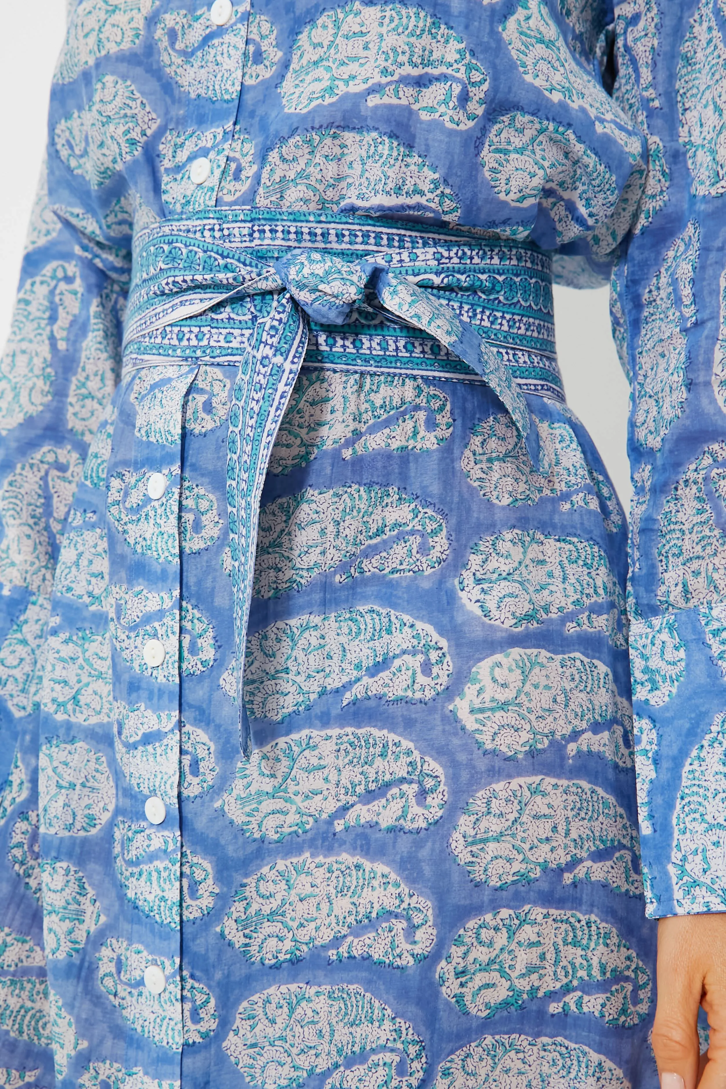 Blue Turq Paisley Oversized Maxi Shirt Dress