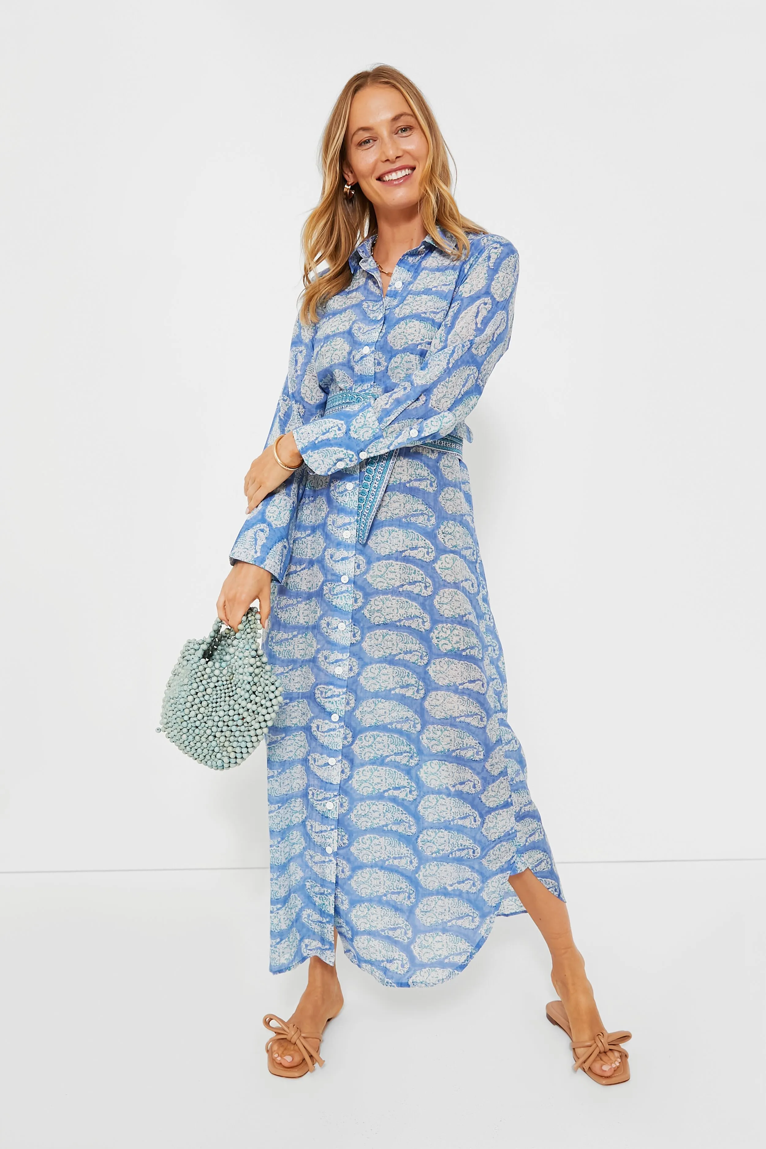 Blue Turq Paisley Oversized Maxi Shirt Dress