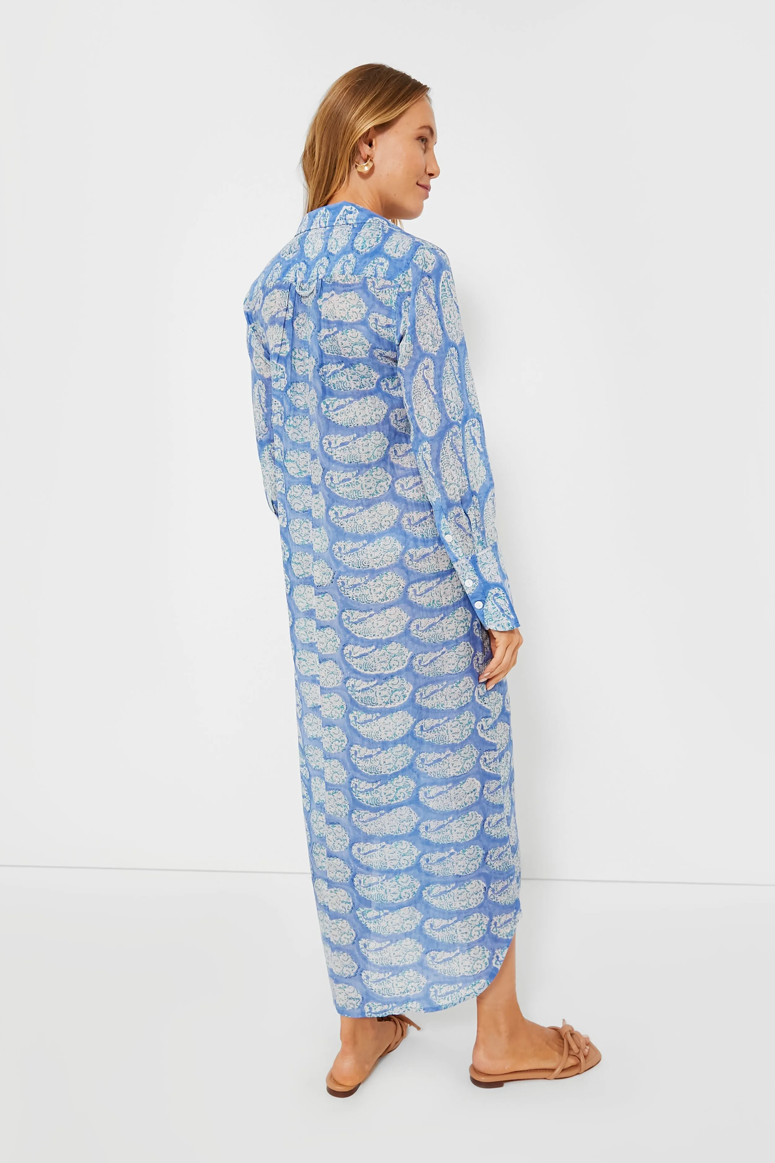 Blue Turq Paisley Oversized Maxi Shirt Dress