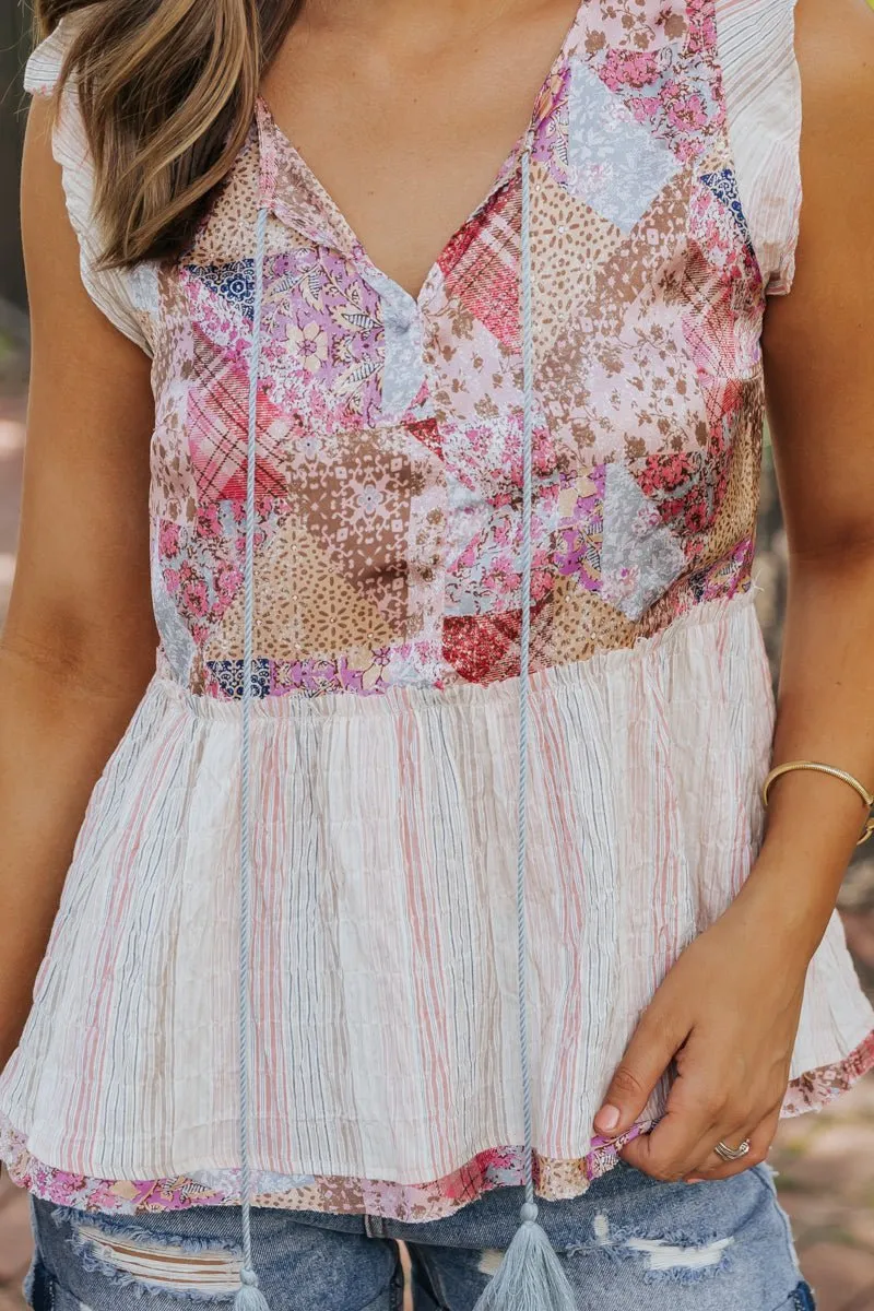 Blush Print Flutter Sleeve Peplum Top - FINAL SALE