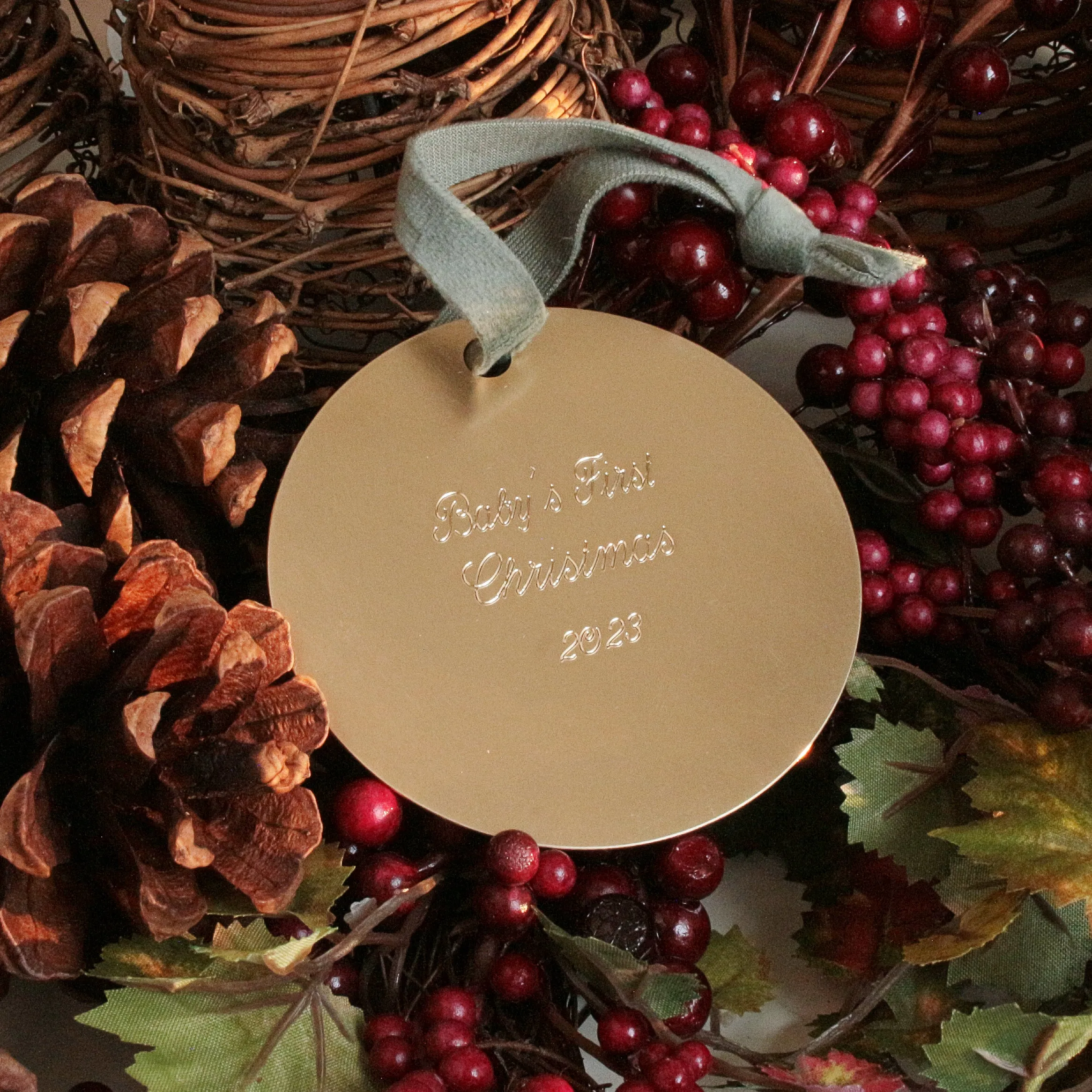 Brass Baby's First Christmas Ornament 3"