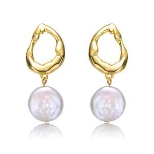 Brigitte Boho Golden Circle Pearl Earrings