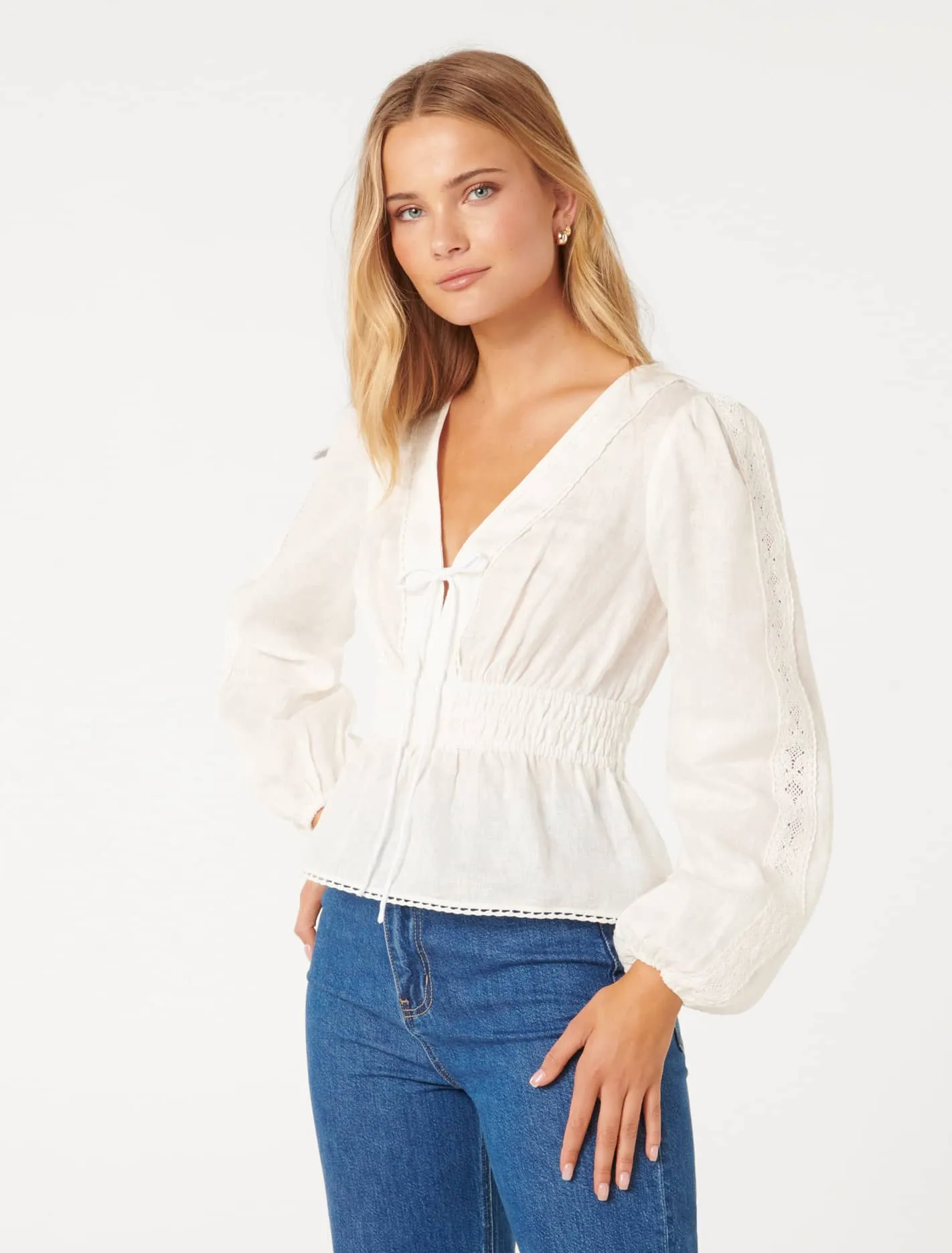 Carmine Crochet Trim Linen Blouse