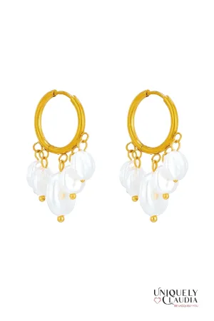 Cascading Pearls Stainless Steel Hoop Earrings