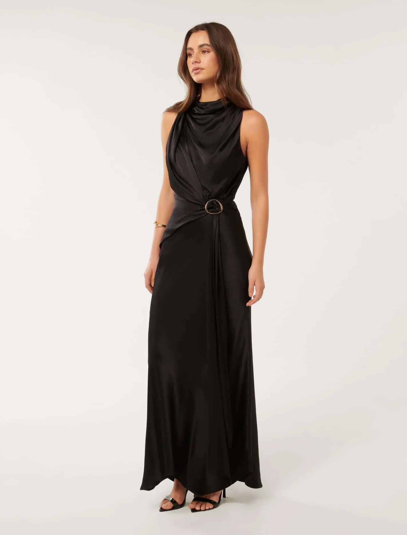 Cassie Satin Draped Midi Dress