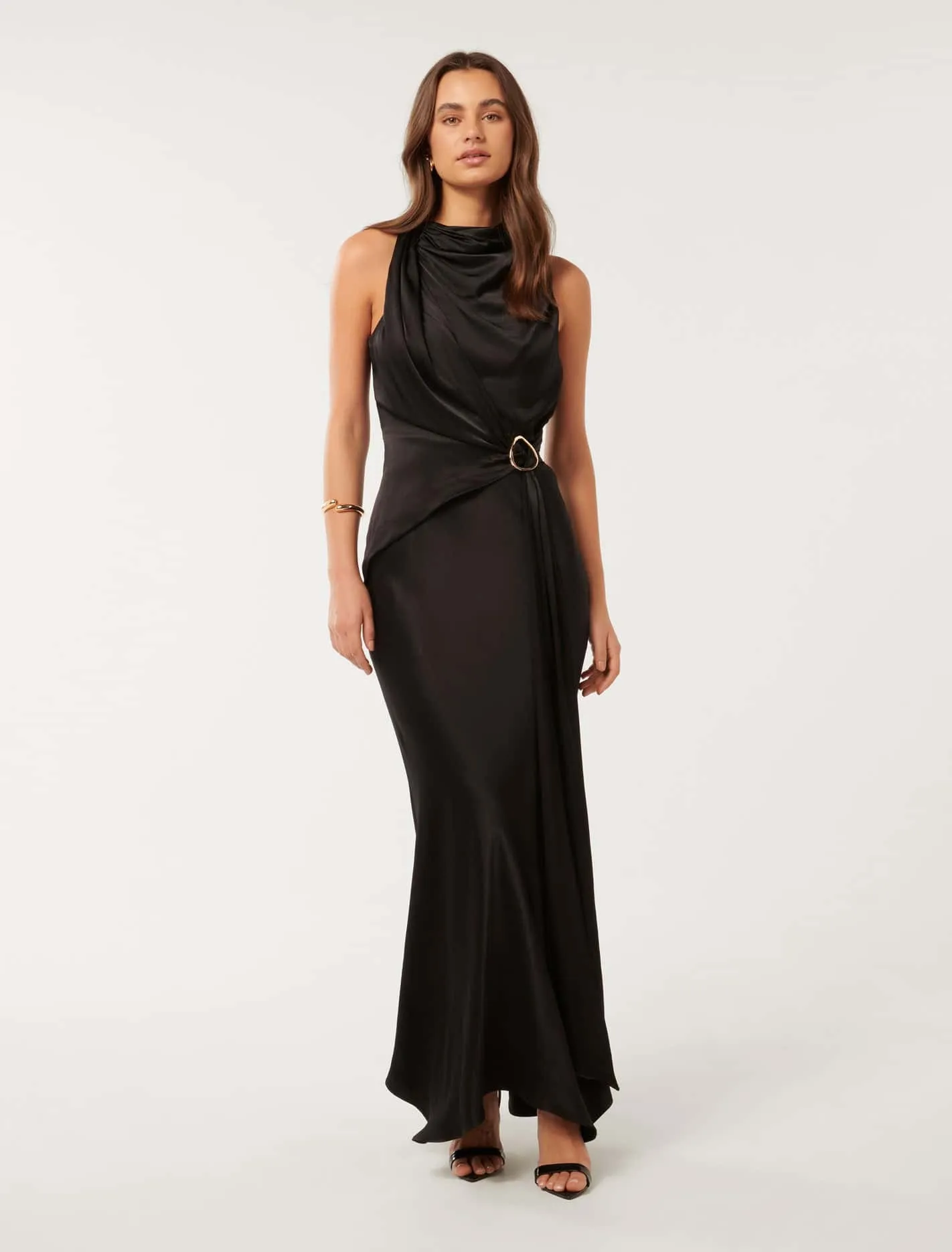 Cassie Satin Draped Midi Dress