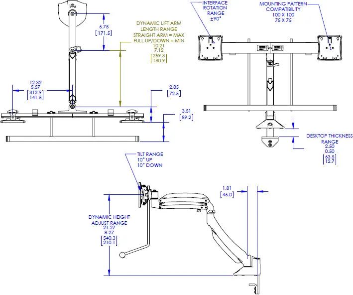 Chief Kontour Dynamic Desk Clamp Mount, Dual Monitor Array - K1D22H