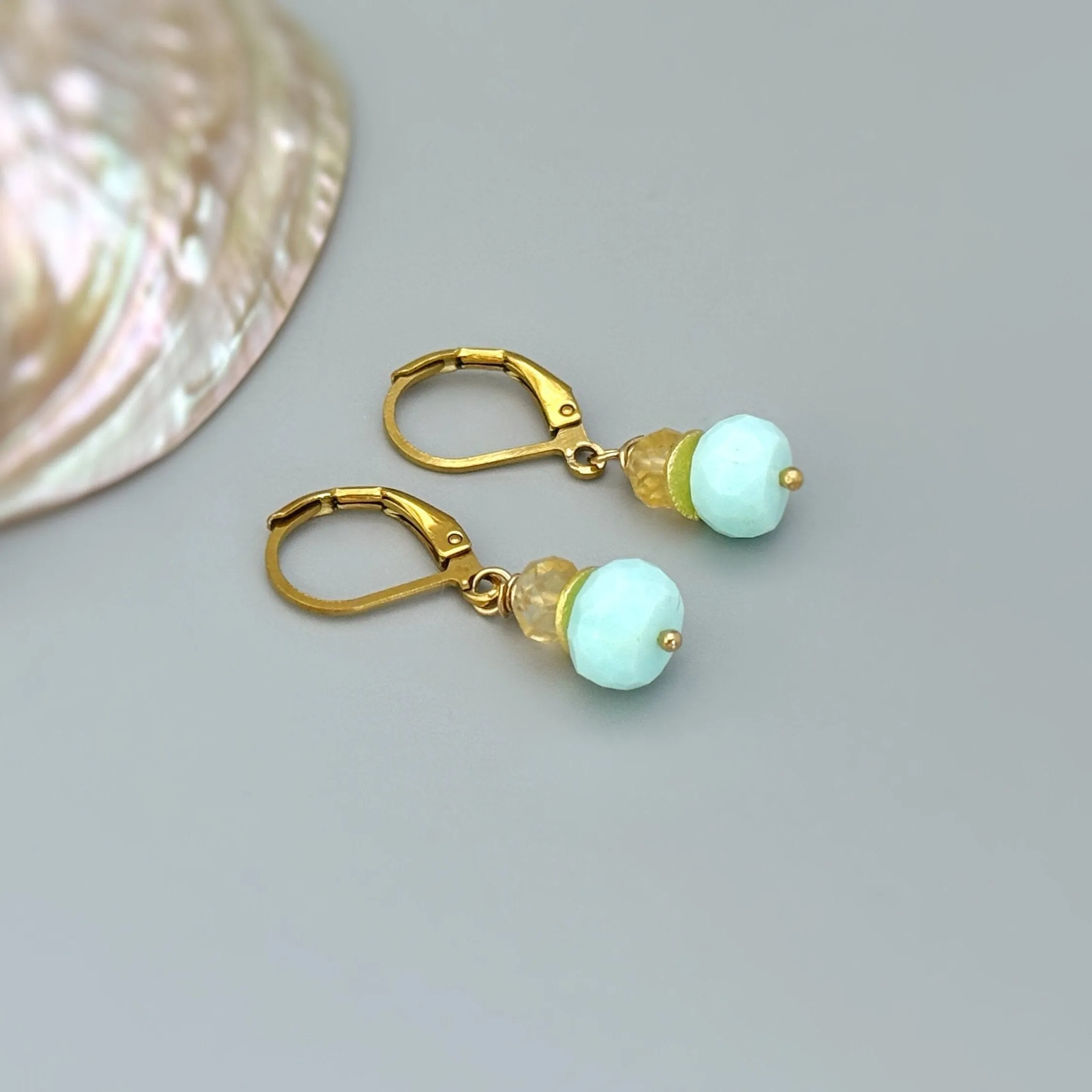 Citrine and Aqua Blue Opal Earrings dangle gold Sterling Silver