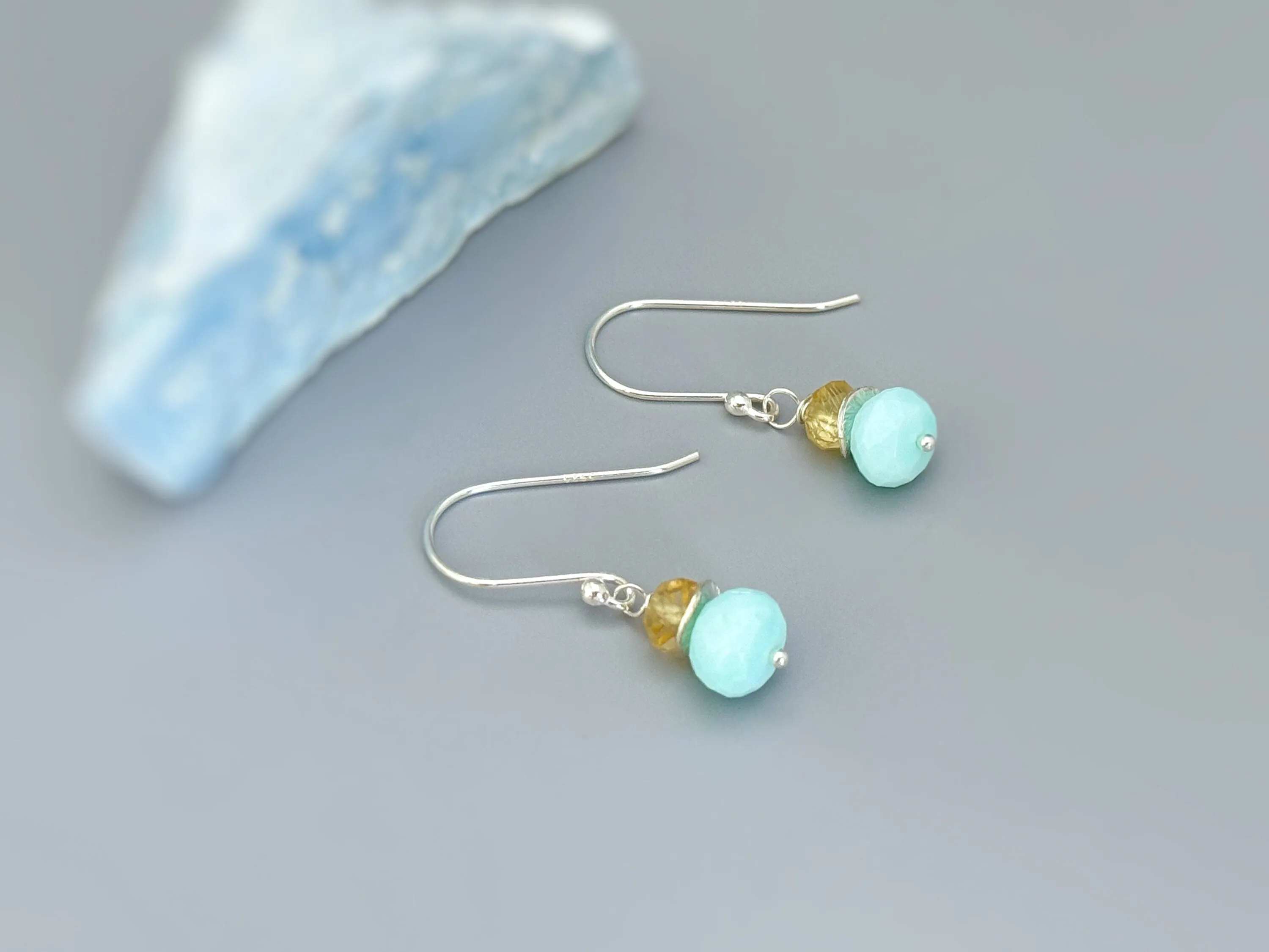 Citrine and Aqua Blue Opal Earrings dangle gold Sterling Silver