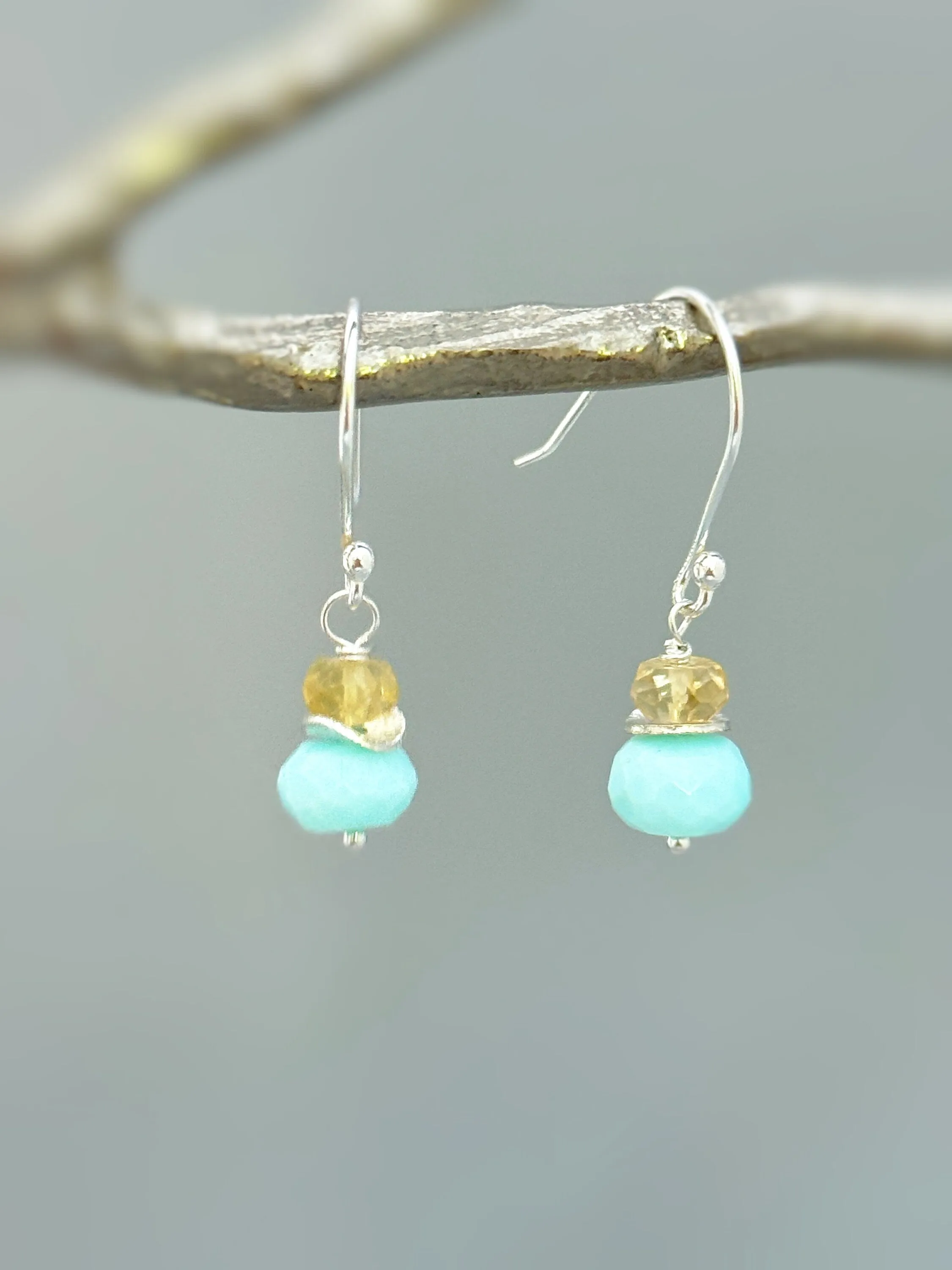 Citrine and Aqua Blue Opal Earrings dangle gold Sterling Silver