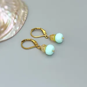 Citrine and Aqua Blue Opal Earrings dangle gold Sterling Silver