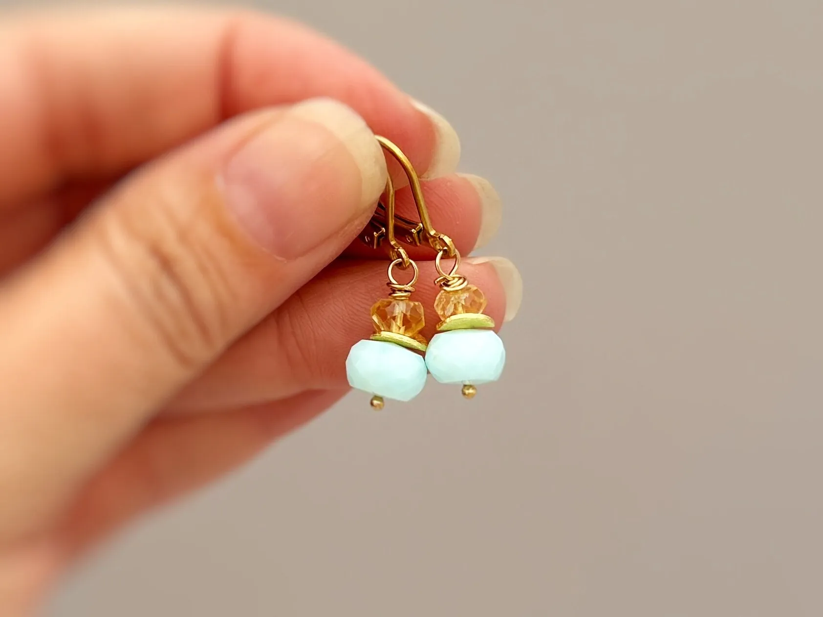 Citrine and Aqua Blue Opal Earrings dangle gold Sterling Silver