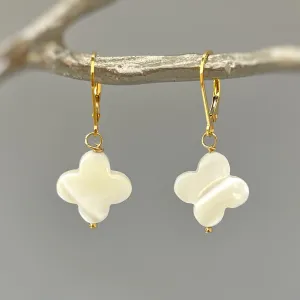 Clover Earrings Gold dangle drop Mother of Pearl Silver beachy summer jewelry