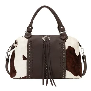 Cow Town Large Zip-Top Convertible Satchel with Secret Compartment - Chocolate and Pony Hair on Hide