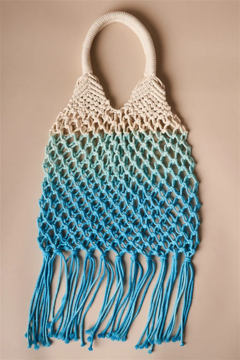 Crochet Fringe Two Tone Beach Tote  4 Colors!