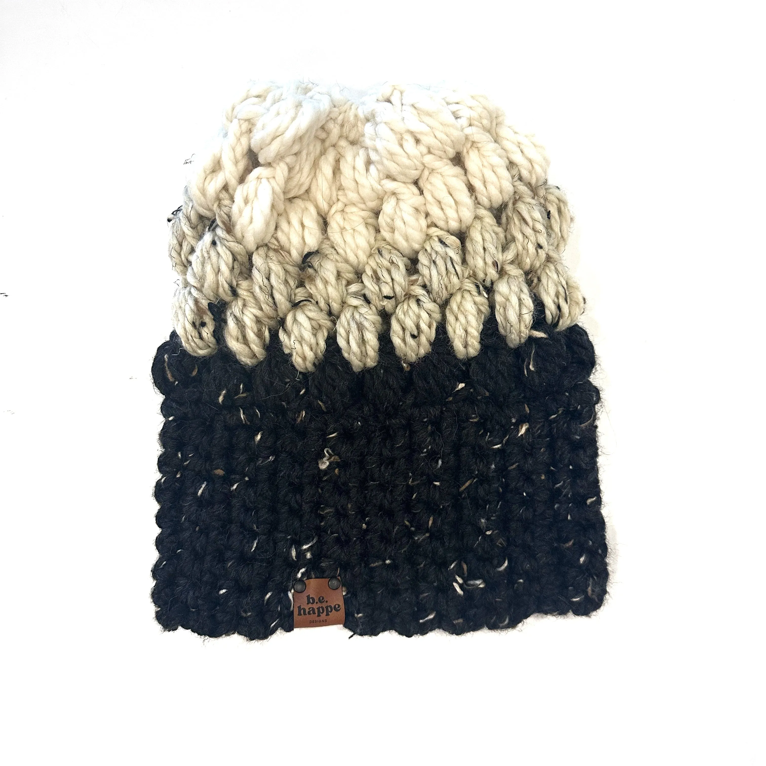 Crochet Puff Stitch Slouch Hat | Black   Oatmeal   Off White