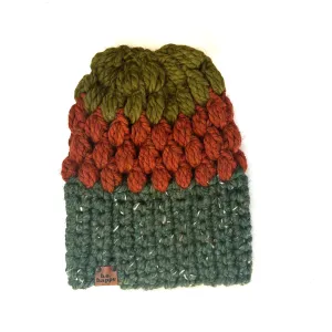 Crochet Puff Stitch Slouch Hat |Green   Spice Orange