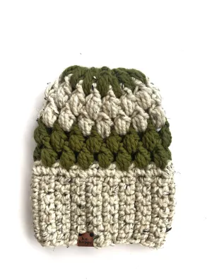 Crochet Puff Stitch Slouch Hat | Oatmeal   Cilantro Green