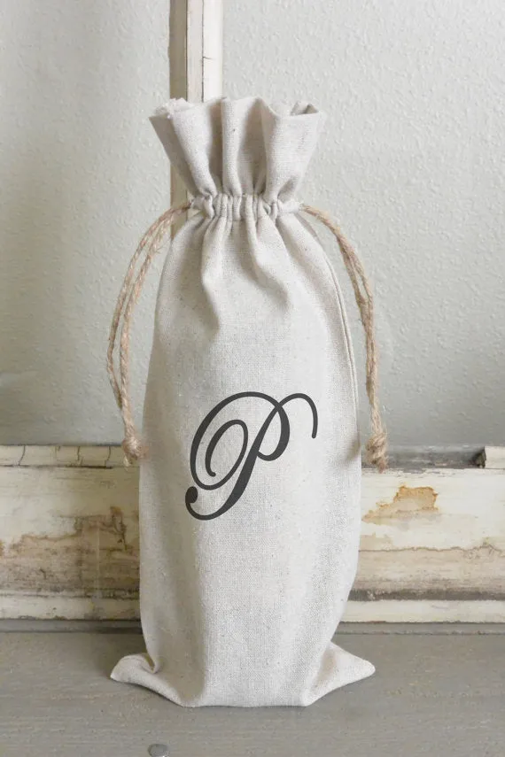 Custom Initial Linen Winebag