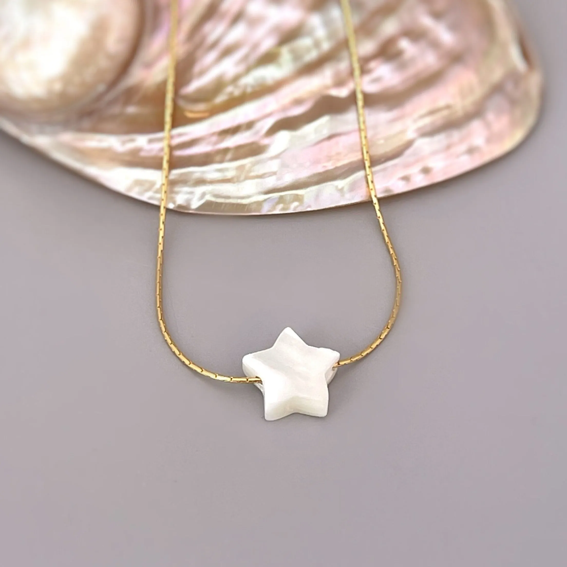 Dainty Star Necklace, Mother of Pearl shell choker