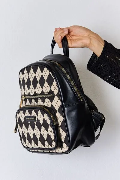 David Jones Argyle Pattern Vegan Leather Backpack