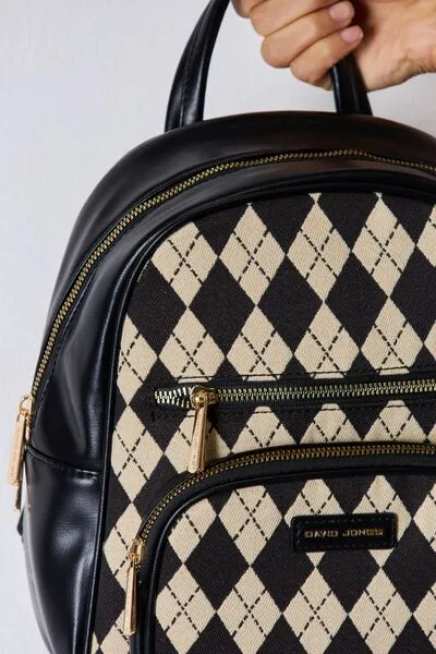 David Jones Argyle Pattern Vegan Leather Backpack