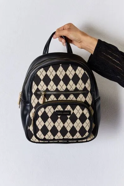 David Jones Argyle Pattern Vegan Leather Backpack