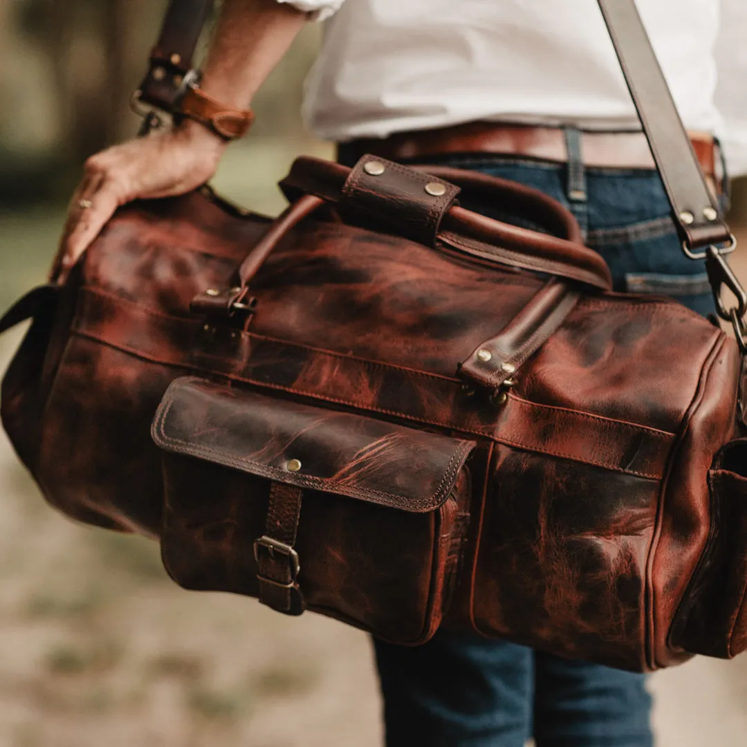 Dazzlo Leather Duffel Bag - Dark Oak - 20"