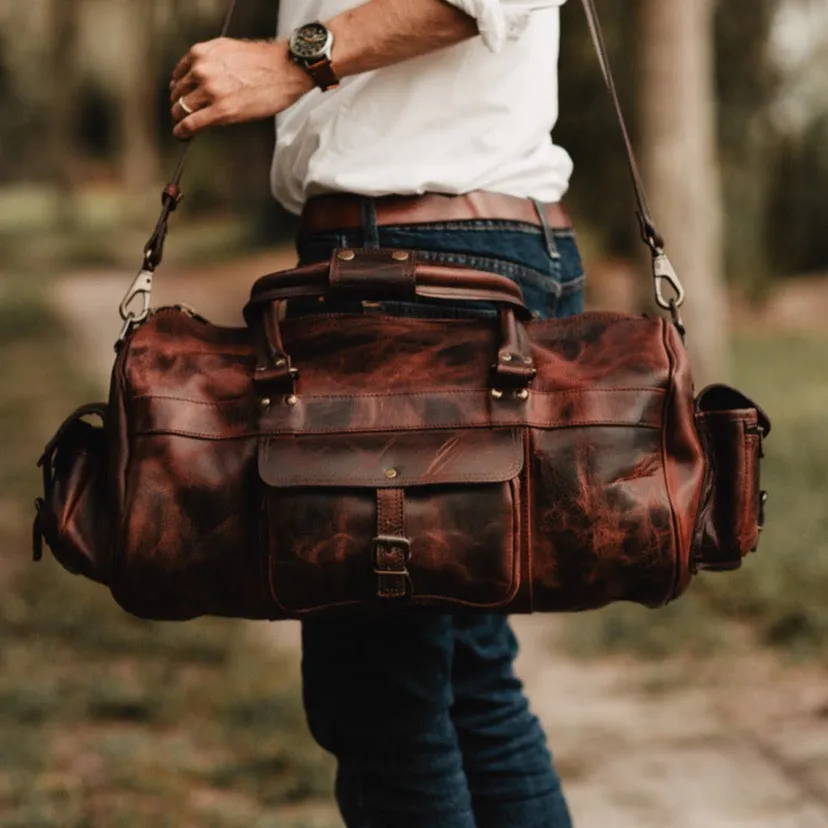 Dazzlo Leather Duffel Bag - Dark Oak - 20"