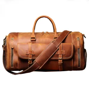 Dazzlo Leather Weekender Duffle Bag with Shoe Compartment - Vintage Brown - 22"/24"/26"/28"