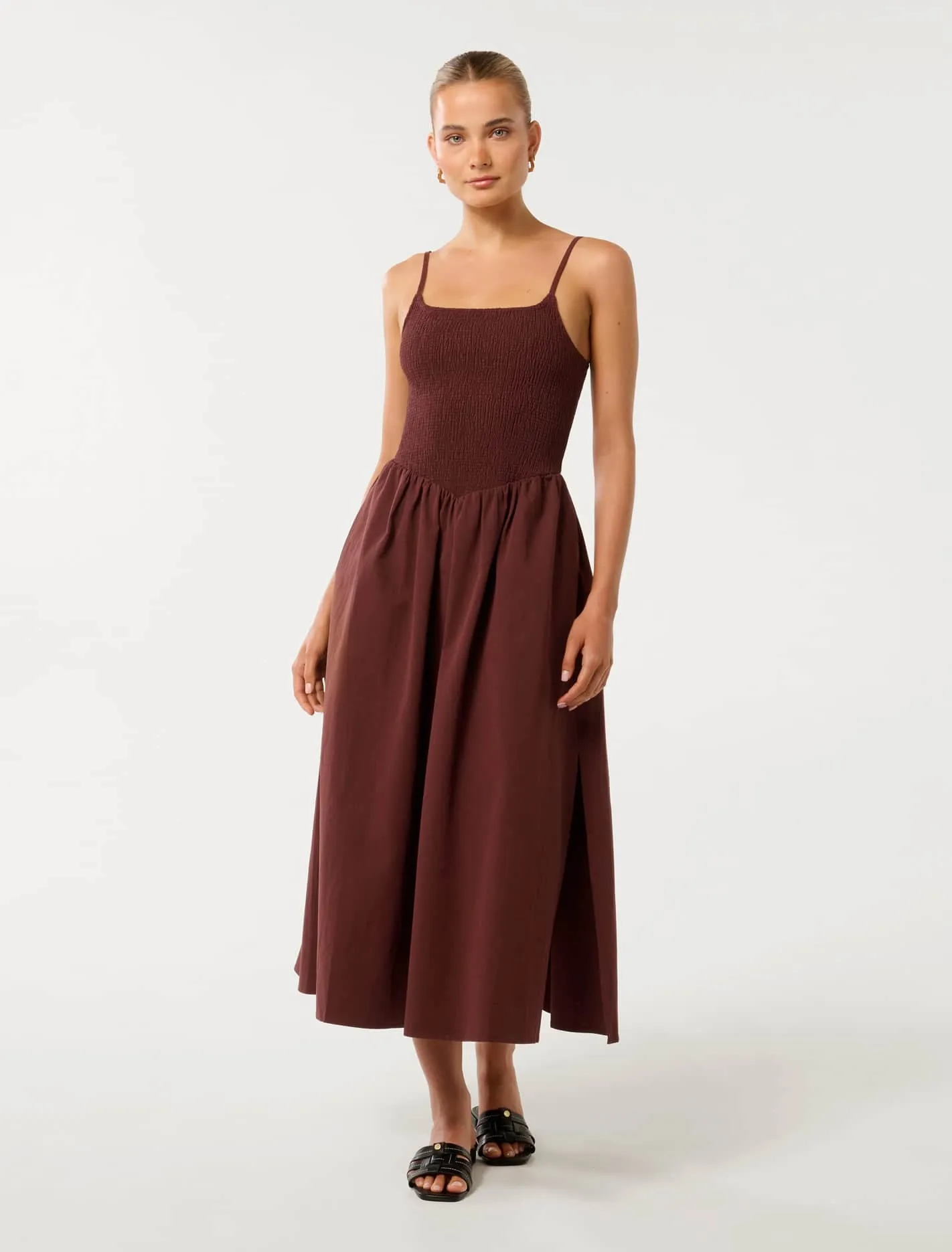 Dylan Shirred Cotton Midi Dress